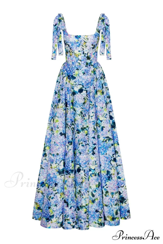 Blue Hydrangea Stylish Strapped Maxi Dress