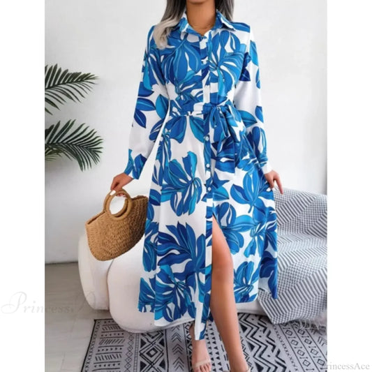 Boho Beach Holiday Floral Shirt Dress oldfloraldress-250126