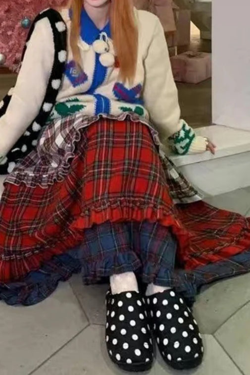 Vintage Color Block Lace Tiered Skirt