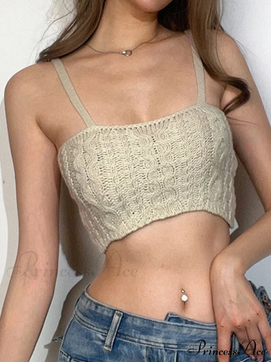 Cable Knit Graceful Bodycon Midi Dress Khaki / S Tank Tops&Camis