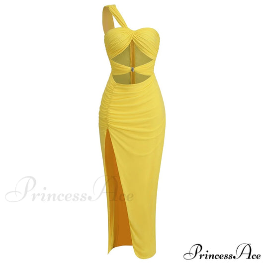 Callisto One Stylish Shoulder Maxi Dress Yellow / Xs