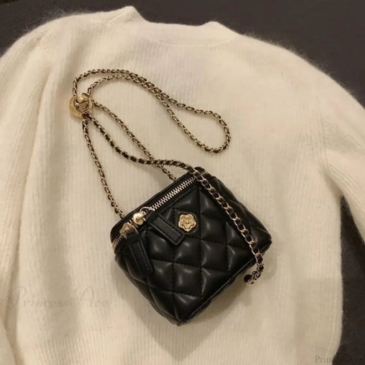 Camellia Rhombus Chain Bucket Crossbody Black / Small Size crossbody-250126