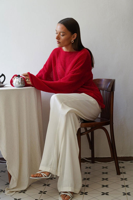 Solid Sheer Cutout Knit Casual Blouse