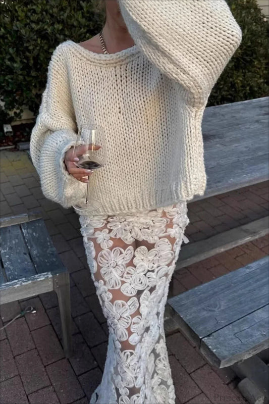 Chunk Knit Bow Tie Strap Reversible Sweater Off-white / S