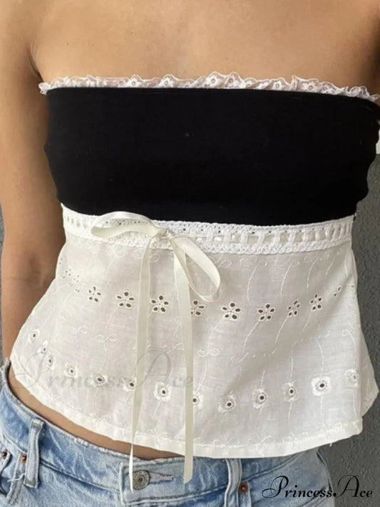 Delicate Lace Hollow Splicing Sexy Slim Crop Top