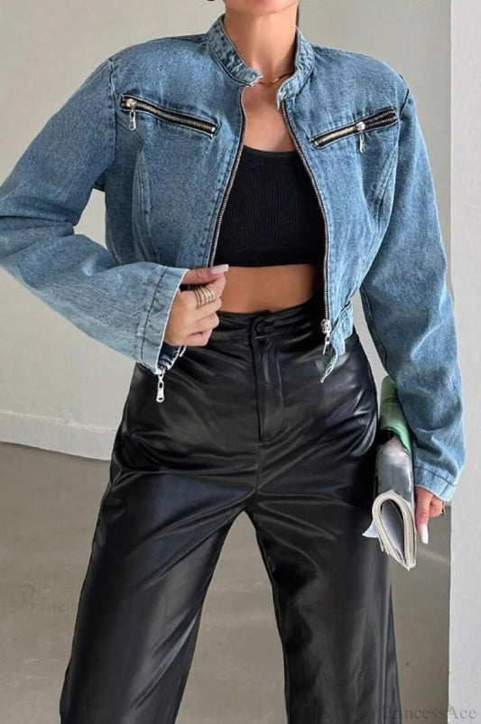 Cool Denim Zip Cropped Jacket