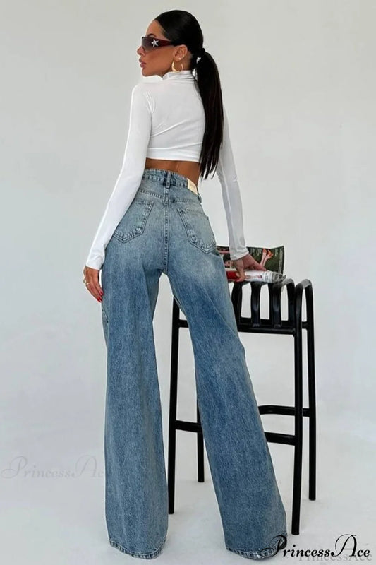 Cool High Waist Slimming Straight Wide Leg Jeans