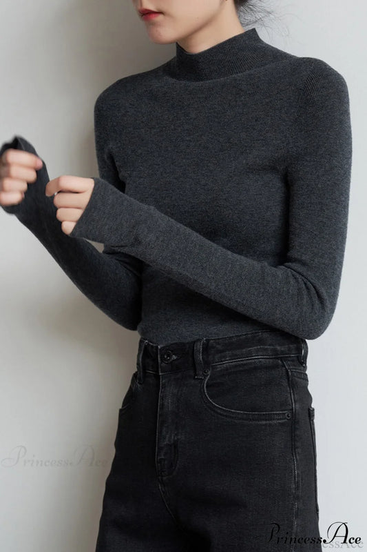 CorpCore Seamless Mock Neck Wool Knit Top Grey / One Size