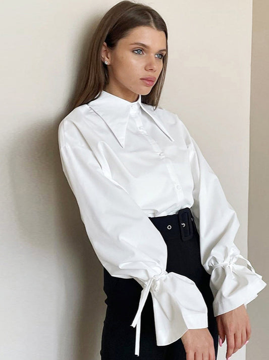 Bow Tie Long Sleeve White Blouse