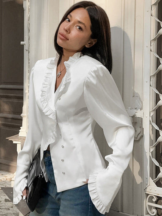 Ruffled Victorian Style Fitted Blouse