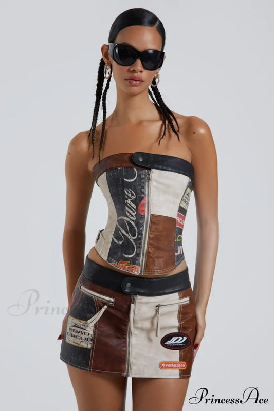 Daytona Vegan Leather Charming Top + Skirt Set