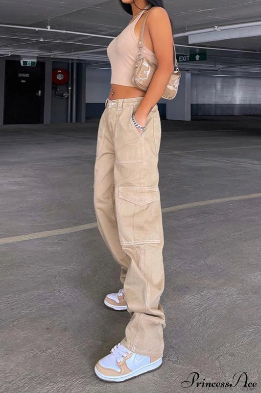 Denim Street Multi-Pocket High Waist Cargo Pants