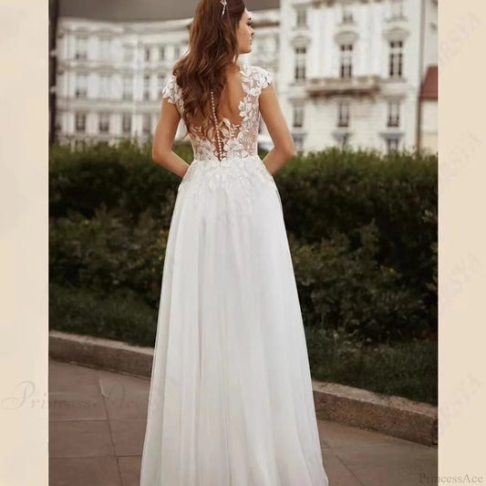 Double Strap Lace V-Neck Wedding Dress weddingdress-250223