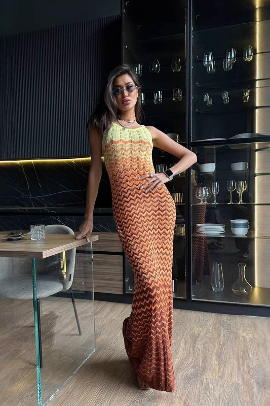 Spaghetti Strap Color Block Maxi Dress