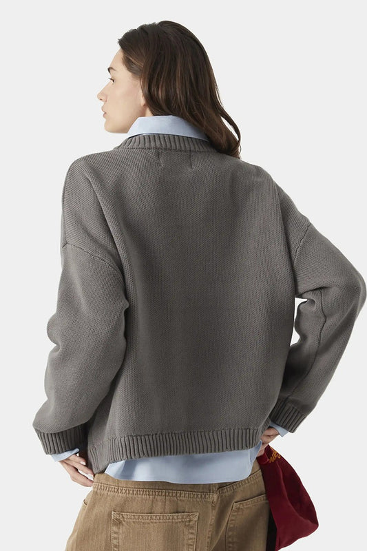 Embroidery Knit Slouchy Pullover Blouse