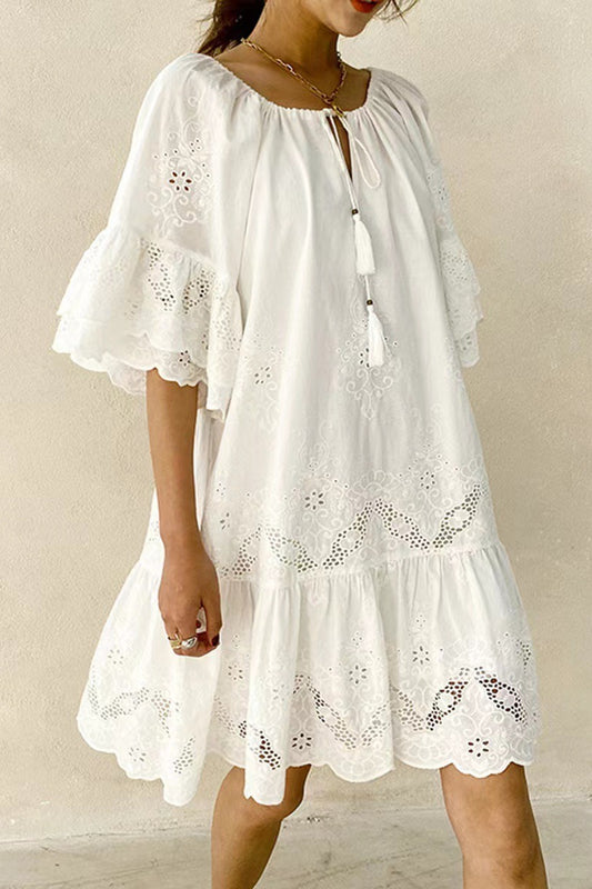 White Cotton Lace Boho Dress