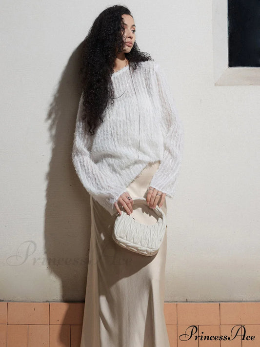 Effortlessly Split Graceful Long Sleeve Blouse Blouses