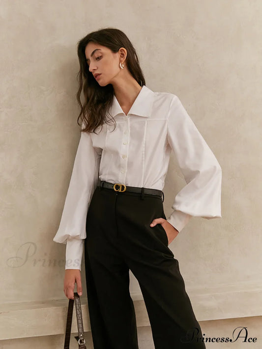 Elegant Collar Button Trendy Down Solid Shirt White / Xs Shirts