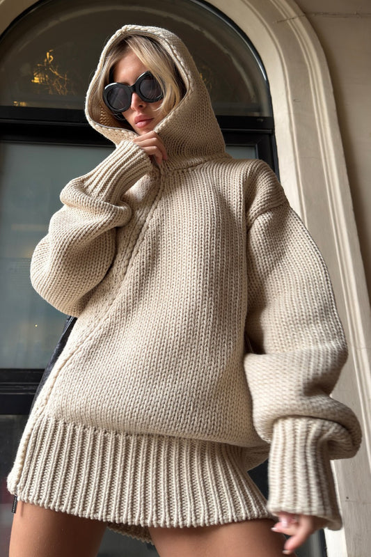 Solid Color Asymmetric Zipper Loose Sweater