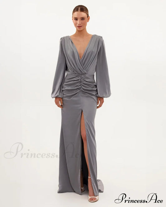 Fancy Silver Silk Charming Maxi Evening Dress