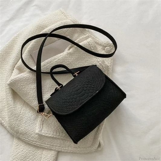 Fashion Felt Crocodile Embossed Crossbody Handbag Black handbag-250126