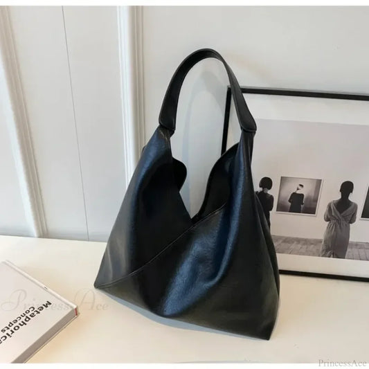 Fashion Leather Big Hobo Shoulder Bag Black / 36x23x14cm shoulder-250126