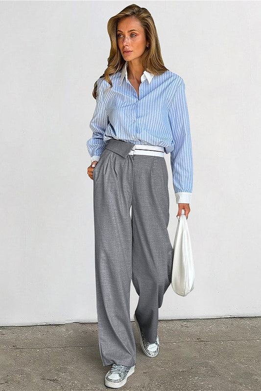 Contrast Color Grey Versatile Office Casual Pants