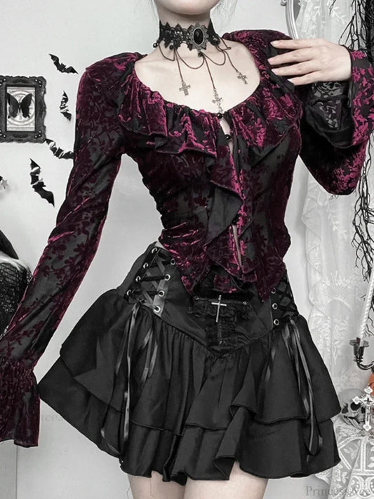 Flocking Ruffled Knit Top Red / S