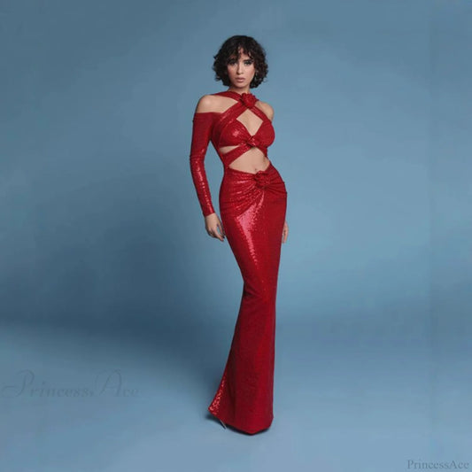 Floral Cutout Backless Sequin Prom Dress promdress-250223