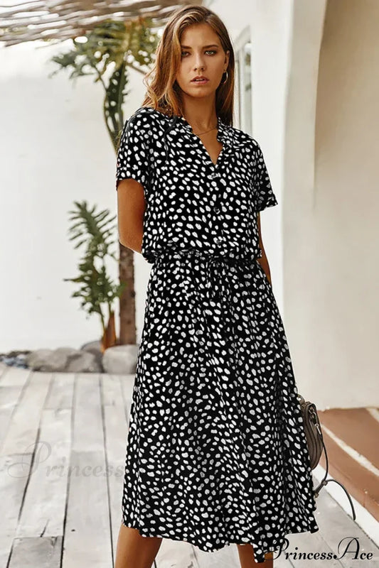 Floral Print Vintage Short Sleeve Boho Dress