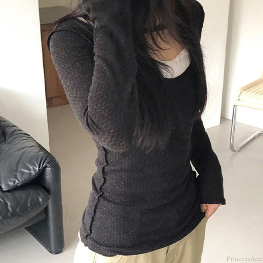 Furry Elastic Knit Top Black / S