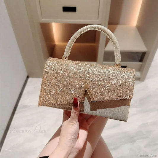 Gold Sequin Fashion Banquet Clutch Bag As Shown clutchbag-250126