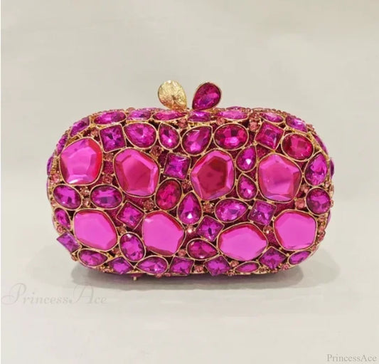 Gold/Silver Crystal Evening Clutch Wristlet fushia wristlet-250126
