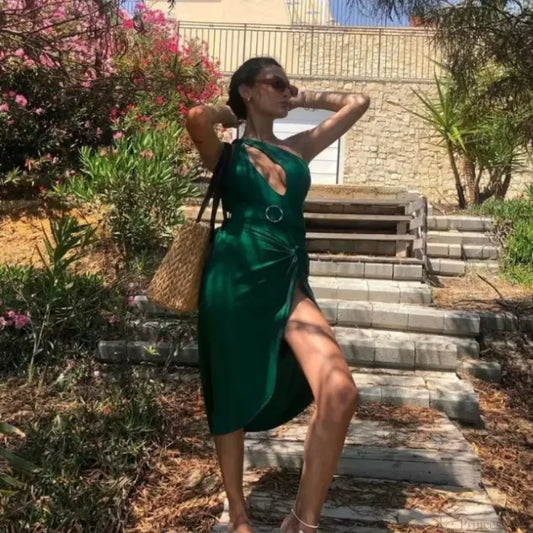 Green One Shoulder Swimsuit One Piece onepiece-250223