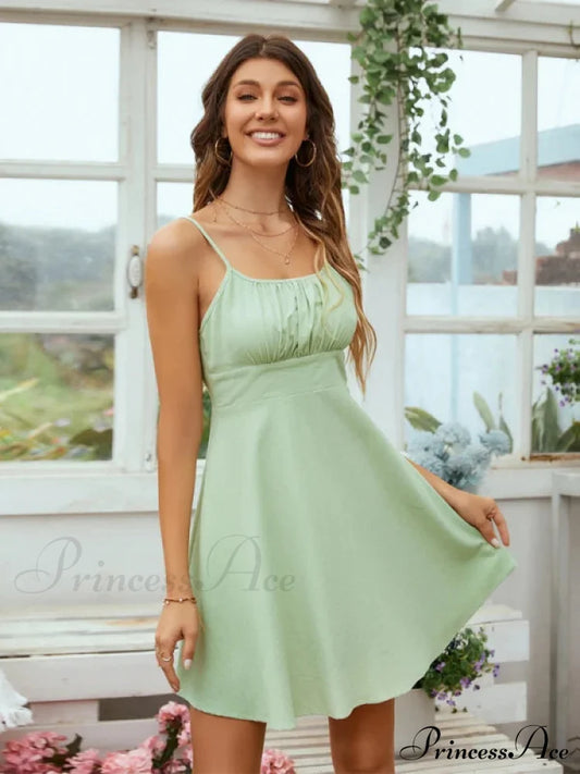 Green Swing Dress With Strap S / White