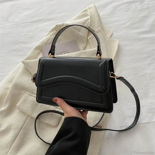 High-Quality PU Leather Solid Color Crossbody Handbag Black handbag-250126