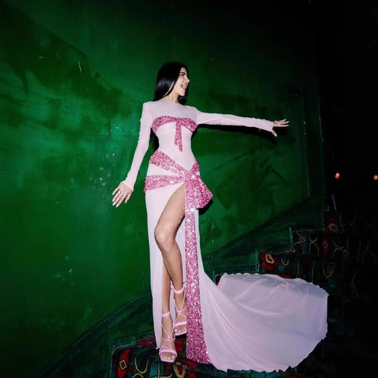 High Slit Sequin Mesh Prom Dress promdress-250223