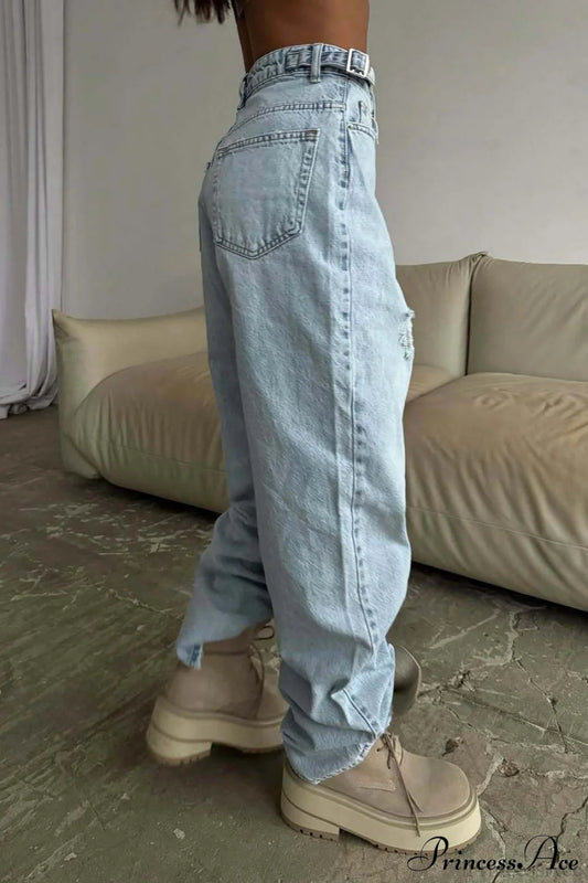 High Waist Loose Wide Leg Sickle Jeans