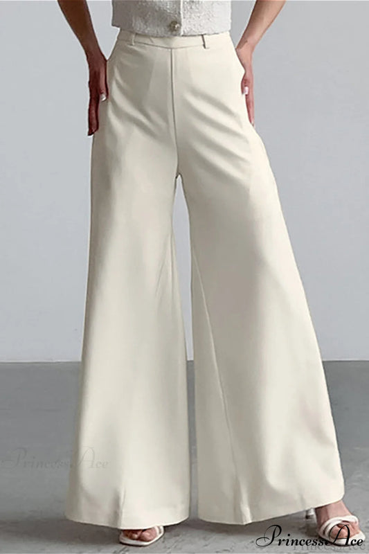 High Waist Wide Leg Solid Casual Pants Apricot / S