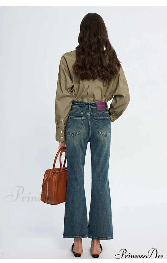 High Waisted Flare Skinny Strench Vintage Streetwear Denim 2024 Korean Fashion New Jean Blue / 25