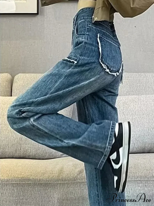 Ins Versatile Light Color Thickened New Long Art Natural Waist Popular Spring And Autumn Jean