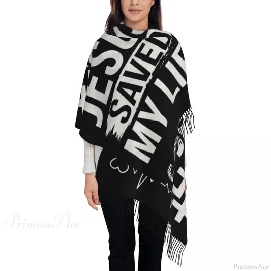 Jesus Saved My Life Warm Winter Christian Faith Shawl Wrap Scarf Black 1 / 72X197Cm Scarfs-L