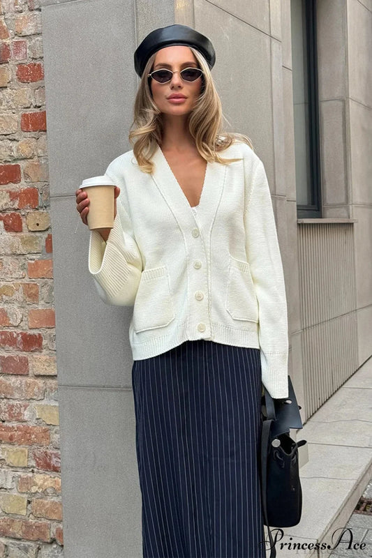 Knitted V Neck Loose Lazy Fit Cardigan