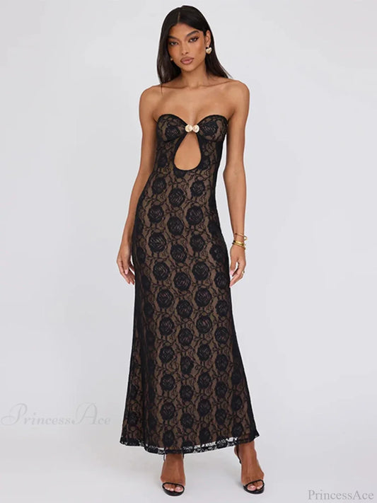 Lace Party Strapless Bodycon Long Floral Dress floraldress-250126