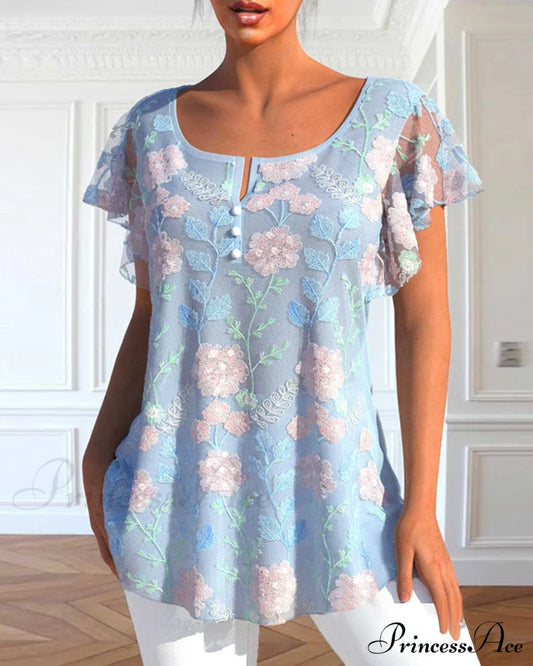 Lace T-Shirt With Flowered Print T-Shirts