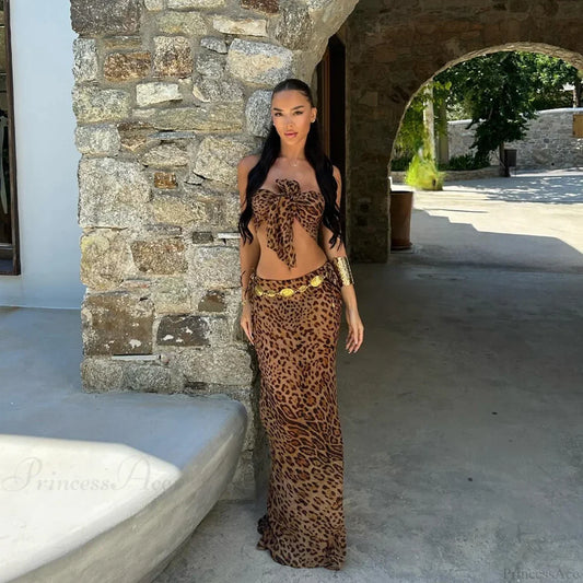 Leopard Bow Skirt Three Piece Swimsuit