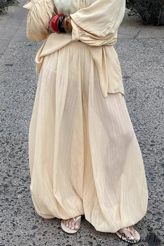 Loose Bubble Cuffed Pants Khaki / S