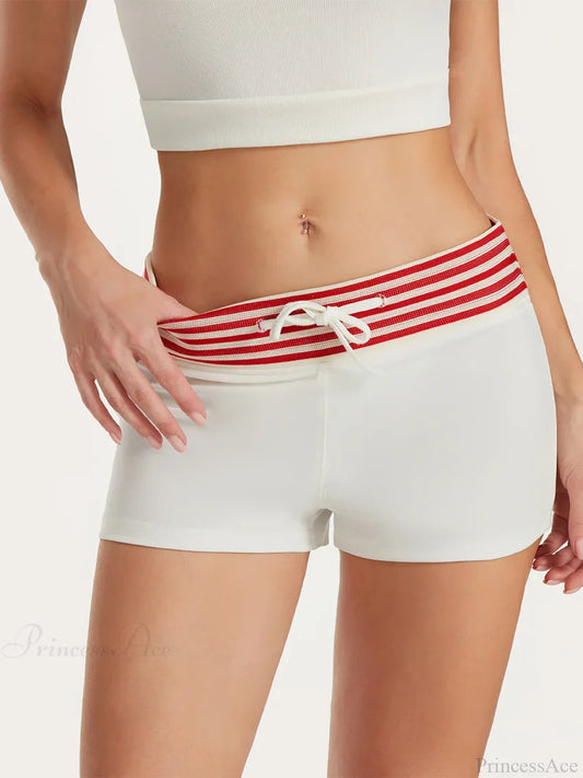 Low Rise Striped Drawstring Short WHITE / S short-250223
