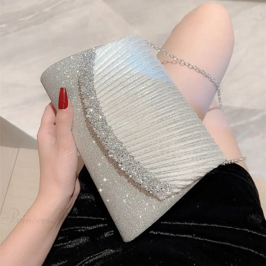 Luxury Glitter Silver Evening Bag Women Shoulder Bag SILVER clutchbag-250126