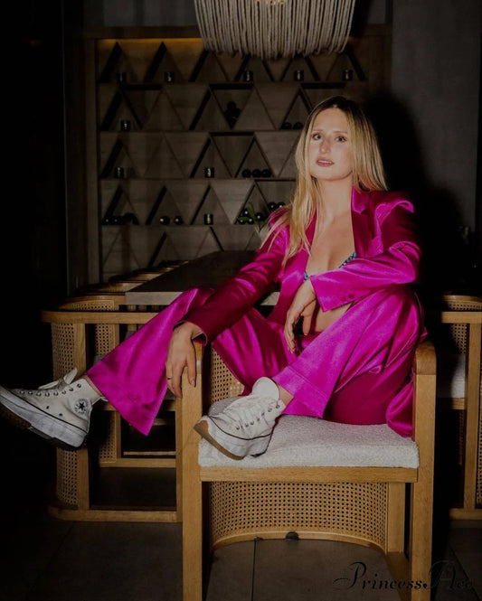 Magenta Blazer Stylish And Pants Set 4 Days / S Pink